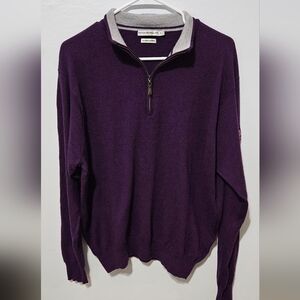PETER MILLAR Mens’ Purple 1/2 1/4 Zip 100% Merino Wool Sweater Size XL B12 Emb.